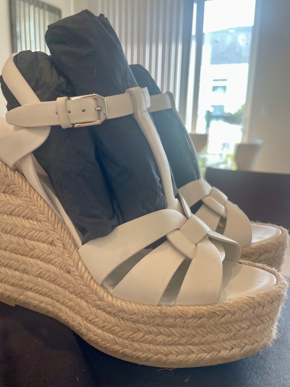 Saint Laurent white wedge espadrilles